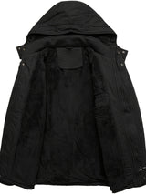 Men'S Thickened Warm Mid-Length Heavyweight Jacket with Detachable Hood - Multiple Zippered Pockets, Casual Outdoor Workwear, Polyester Lined, Button-Up Front, Regular Fit for Cold Weather, Winter Outerwear | Functional Desig