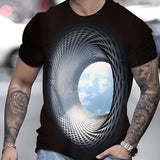 Men'S 3D Digital Print T-Shirt - with Spiral Design, Round Neck Short Sleeve Tee for Everyday & Formal Wear - Lightweight Summer Shirt for Men - Casual, Formal Outfits - Easy-care Clothing, Summer Fashion, Trendy Top, Breatha