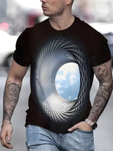 Men'S 3D Digital Print T-Shirt - with Spiral Design, Round Neck Short Sleeve Tee for Everyday & Formal Wear - Lightweight Summer Shirt for Men - Casual, Formal Outfits - Easy-care Clothing, Summer Fashion, Trendy Top, Breatha