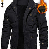 Men'S Thickened Warm Mid-Length Heavyweight Jacket with Detachable Hood - Multiple Zippered Pockets, Casual Outdoor Workwear, Polyester Lined, Button-Up Front, Regular Fit for Cold Weather, Winter Outerwear | Functional Desig