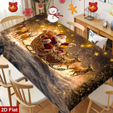 1pc Elegant Christmas Tablecloth with Golden Snowflake & Santa Claus Design - Luxury Rectangular Holiday Table Cover for Dining, Parties, Home Decor - Durable Polyester Fabric, Machine-made, Perfect For Christmas & New Year C
