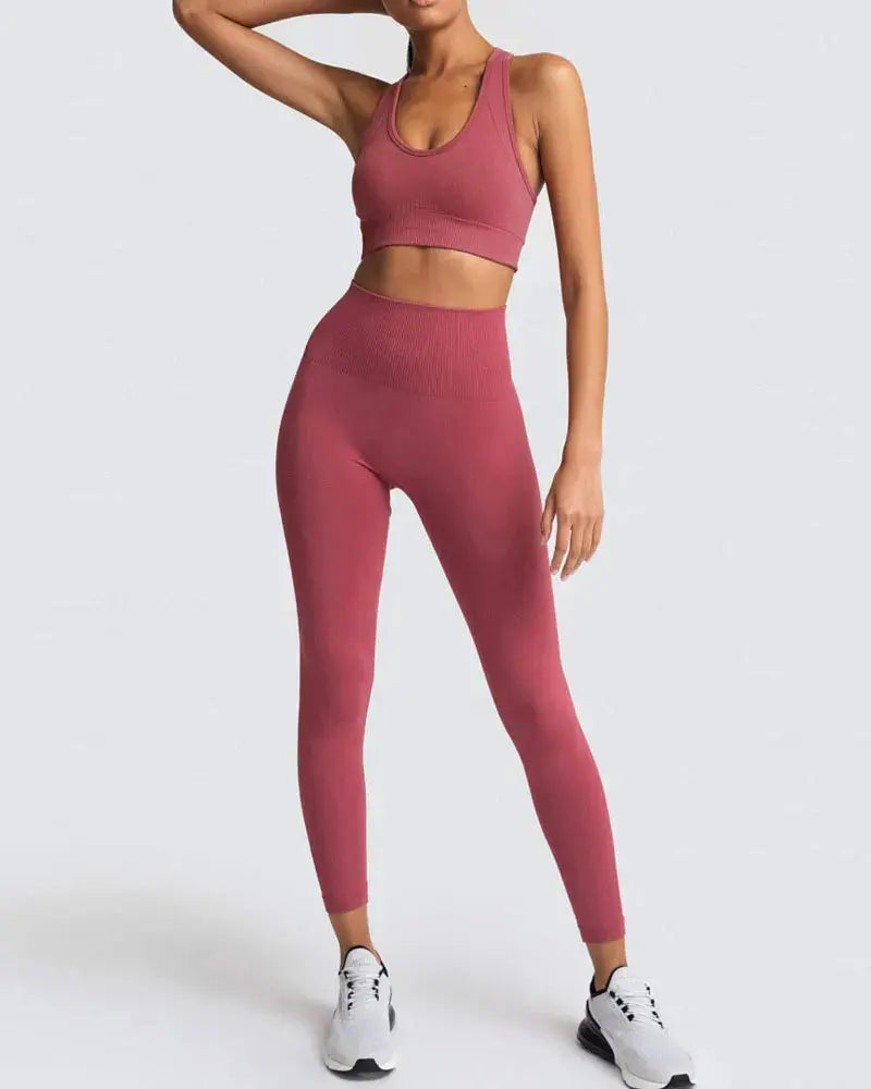 High Waist Elastic Seamless Yoga Wear Women Fitness Clothes Gym Clothing Workout Set Long Sleeve Crop Top Leggings Sports Suit - Mein Shop