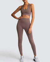 High Waist Elastic Seamless Yoga Wear Women Fitness Clothes Gym Clothing Workout Set Long Sleeve Crop Top Leggings Sports Suit - Mein Shop