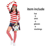 Waldo Book Week Fancy Dress Where's Wally Family Matching Parent-Child Costume Red White Stripe Shirt +Hat +Glasses Girls Boys - Mein Shop