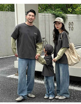 Fashion Family Long Sleeve T-shirt Parent-child Tee Korean Father Mother and Son Daughter Same Clothes Dad Mom and Baby Clothing
