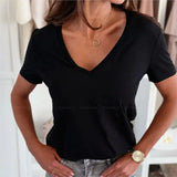 Women's Blouses T-shirt New Fashion Summer Pullover Tops White Short Sleeve Slim Fit V-Neck T-Shirt For Women Casual Clothing - Mein Shop