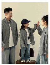Matching Family Plaid Shirts Dad Mom and Boys Girls Fashion Clothes Korean Father Mother and Daughter Son Same Clothing Jacket