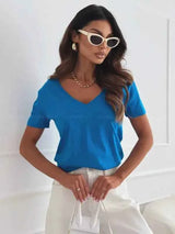 Women's Blouses T-shirt New Fashion Summer Pullover Tops White Short Sleeve Slim Fit V-Neck T-Shirt For Women Casual Clothing