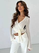 Women's T-shirt New Autumn Club Party Sexy Lace Tees Streetwear Fashion Long Sleeves T-shirt Lady Versatile Casual Slim Clothing - Mein Shop