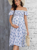 Pregnancy Woman Dress Summer Printed Korean Version Loose Pregnant Blue Dress Beach Holiday Dress For Pregnant Photo Shoot