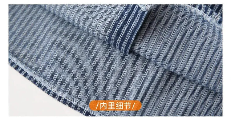 Family Cotton Denim Shirts Parent-child Fashion Clothes Mother and Daughter Jacket Korean Father and Son Same Stripe Coat Tops - Mein Shop