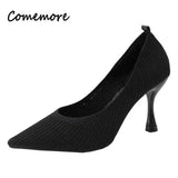 Comemore Comfortable Stilettos Dress Women's Shoes Spring 2023 Trend New Pointed High Heels Fashion Knitted Pumps Knitted Shoe