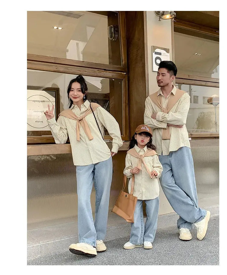 Family Matching Clothes 2024 Korea Spring Dad Mom and Baby Same Shirts for Women Fashion Clothing Children Boy Girl Plaid Blouse - Mein Shop