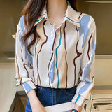 Women'S Shirt Elegant Evening Gown Women'S Plus-Size Lapel Button-Down Long-Sleeved Top Summer Fashion Hawaiian Vacation Shirt - Mein Shop