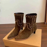 New Trend 2025 Autumn and Winter Rivet Fashion High Heel Chelsea Boots Pointed and Nude Boots High Heels Stiletto Western Boots