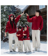 Funny Family Red Hoodies Ear Winter Warm Parent-child Clothes Dad Mom Daughter Son Matching Thick Hooded Sweatshirts Pants Sets - Mein Shop