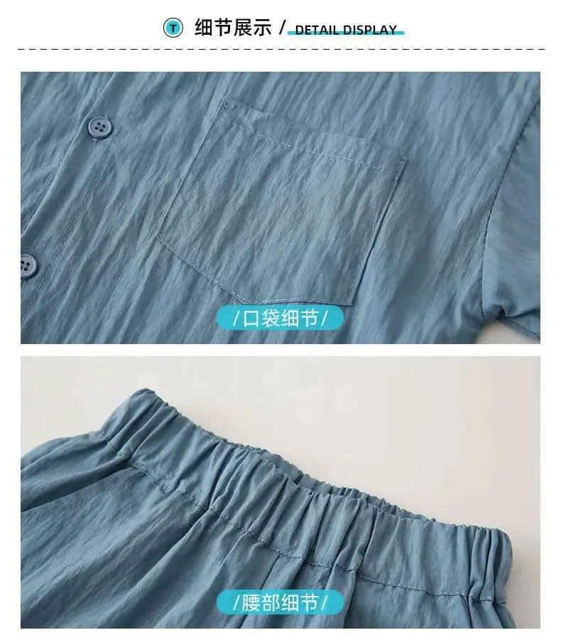Family Matching Clothes for Brother Sister Mom Daughter Blue Dress Dad Son Clothing Korean Children Two Piece Set Couples Outfit
