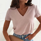 Women's Blouses T-shirt New Fashion Summer Pullover Tops White Short Sleeve Slim Fit V-Neck T-Shirt For Women Casual Clothing - Mein Shop