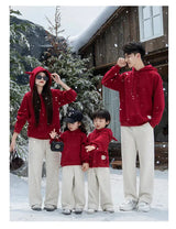 Funny Family Red Hoodies Ear Winter Warm Parent-child Clothes Dad Mom Daughter Son Matching Thick Hooded Sweatshirts Pants Sets - Mein Shop
