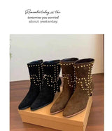 New Trend 2025 Autumn and Winter Rivet Fashion High Heel Chelsea Boots Pointed and Nude Boots High Heels Stiletto Western Boots