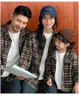 Equal Family Plaid Shirts Autumn Father Mother and Daughter Son Same Long Sleeve Tops Korean Vintage Parent-child Jacket Coat - Mein Shop