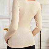 Mode für schwangere Frauen - Kreuzwickel-Longsleeve mit Herz-Ausschnitt, Rippstruktur, T-Shirt für Schwangere, Herbst/Winter