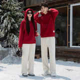 Funny Family Red Hoodies Ear Winter Warm Parent-child Clothes Dad Mom Daughter Son Matching Thick Hooded Sweatshirts Pants Sets - Mein Shop