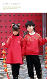 New Years Family Matching Red Clothing Winter Parent-child Clothes Mom and Daughter Girl Dress Dad and Son Boy Baby Sweatshirts - Mein Shop