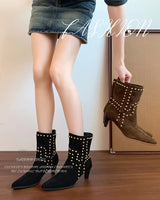 New Trend 2025 Autumn and Winter Rivet Fashion High Heel Chelsea Boots Pointed and Nude Boots High Heels Stiletto Western Boots