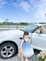 Family Fashion Beach Mother Father and Girl Boy Blue Clothes Vacation Look Mom Daughter Holiday Dress Korean Dad Son T Shirts