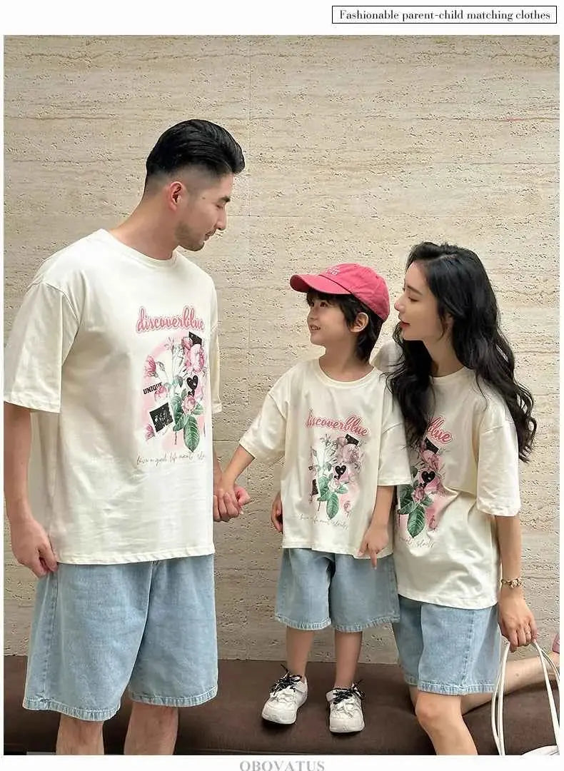 Family Matching Outfit Clothes Set For Summer Vacation Outerwear Beach Tshirt Shorts Clothing Suit Couple Kids Same Costume Wear