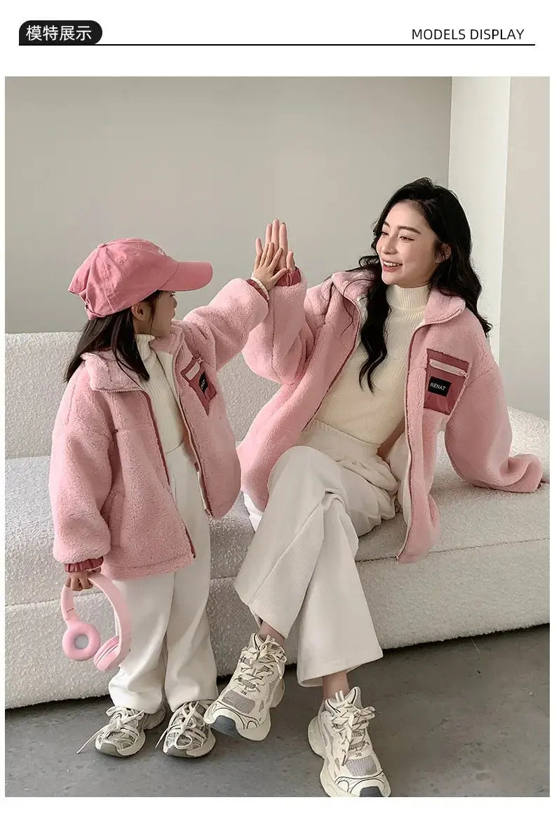 Family Thick Mother Children Suit Warm Winter Korean Fashion Women Daughter Son Matching Coat Baby Clothes Zipper Sets Jacket - Mein Shop