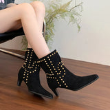 New Trend 2025 Autumn and Winter Rivet Fashion High Heel Chelsea Boots Pointed and Nude Boots High Heels Stiletto Western Boots