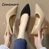 Comemore Comfortable Stilettos Dress Women's Shoes Spring 2023 Trend New Pointed High Heels Fashion Knitted Pumps Knitted Shoe