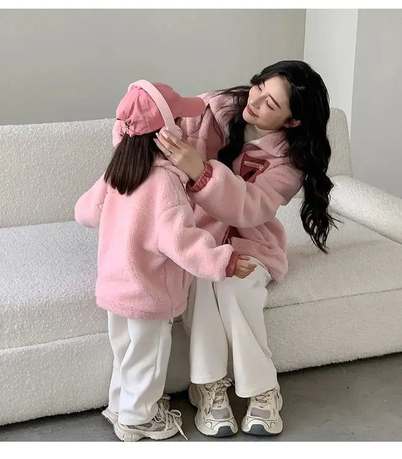 Family Thick Mother Children Suit Warm Winter Korean Fashion Women Daughter Son Matching Coat Baby Clothes Zipper Sets Jacket - Mein Shop