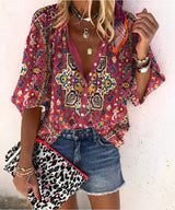 2024 New Women's Shirts & Blouses Fashion Vintage Printed Casual Vacation Bohemian Style Lady Single-breasted Shirt Streetwear - Mein Shop
