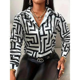 Women'S Shirt Elegant Evening Gown Women'S Plus-Size Lapel Button-Down Long-Sleeved Top Summer Fashion Hawaiian Vacation Shirt