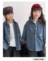 Family Cotton Denim Shirts Parent-child Fashion Clothes Mother and Daughter Jacket Korean Father and Son Same Stripe Coat Tops - Mein Shop