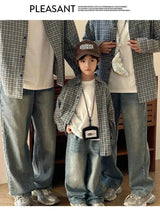 Matching Family Plaid Shirts Dad Mom and Boys Girls Fashion Clothes Korean Father Mother and Daughter Son Same Clothing Jacket