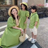 Family Matching Clothes Mom Daughter Dress Dad and Son Sets Korean Women Dresses Mother and Boys Outfits Brother Sister Clothing