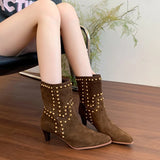 New Trend 2025 Autumn and Winter Rivet Fashion High Heel Chelsea Boots Pointed and Nude Boots High Heels Stiletto Western Boots