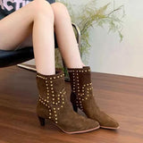 New Trend 2025 Autumn and Winter Rivet Fashion High Heel Chelsea Boots Pointed and Nude Boots High Heels Stiletto Western Boots