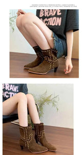 New Trend 2025 Autumn and Winter Rivet Fashion High Heel Chelsea Boots Pointed and Nude Boots High Heels Stiletto Western Boots