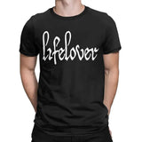 Men's T-Shirt Lifelover White Solid Logo Fun Pure Cotton Tee Shirt Short Sleeve T Shirt Crew Neck Tops 6XL