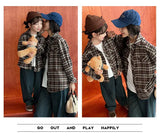 Equal Family Plaid Shirts Autumn Father Mother and Daughter Son Same Long Sleeve Tops Korean Vintage Parent-child Jacket Coat - Mein Shop