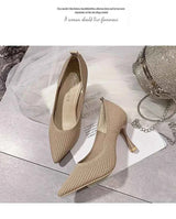 Comemore Comfortable Stilettos Dress Women's Shoes Spring 2023 Trend New Pointed High Heels Fashion Knitted Pumps Knitted Shoe