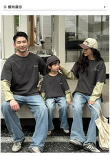 Fashion Family Long Sleeve T-shirt Parent-child Tee Korean Father Mother and Son Daughter Same Clothes Dad Mom and Baby Clothing - Mein Shop