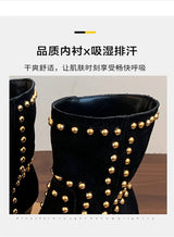 New Trend 2025 Autumn and Winter Rivet Fashion High Heel Chelsea Boots Pointed and Nude Boots High Heels Stiletto Western Boots