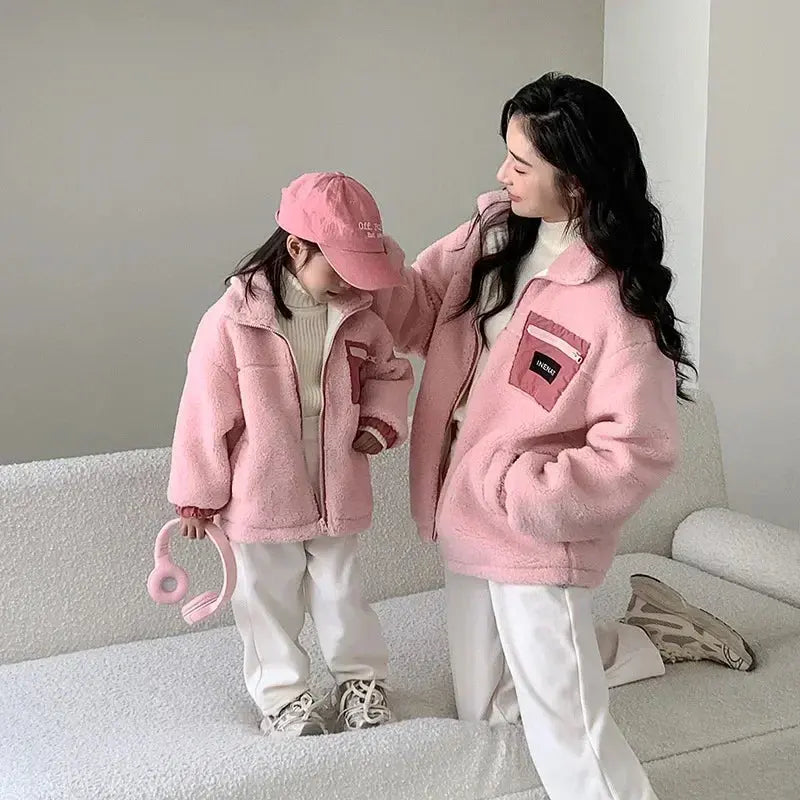 Family Thick Mother Children Suit Warm Winter Korean Fashion Women Daughter Son Matching Coat Baby Clothes Zipper Sets Jacket - Mein Shop