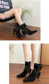 New Trend 2025 Autumn and Winter Rivet Fashion High Heel Chelsea Boots Pointed and Nude Boots High Heels Stiletto Western Boots